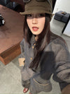 AVIVA JIFEI XUE 24 Autumn and Winter Dark Olive Cotton Brushed Back Hiking Hat AJX-FW24-TC-DOCBKWLC-SGLGW-F Dark Olive Plaid